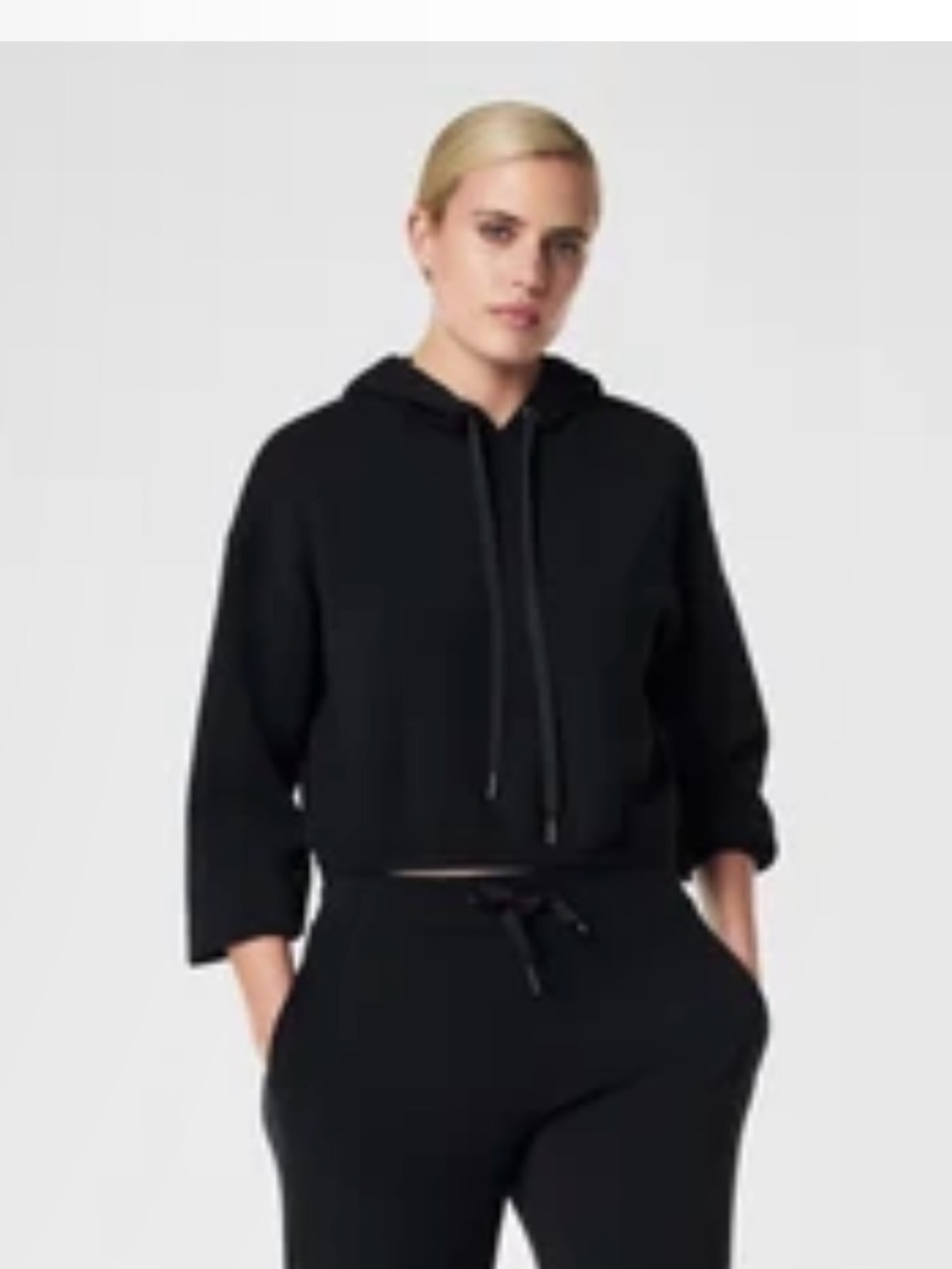 Like new! SPANX Air Essentials Black Cropped Hoodie Top - Women’s Medium
